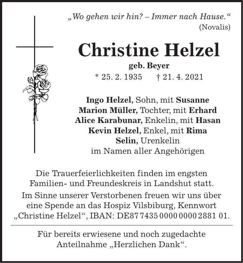 Traueranzeige Christine Helzel