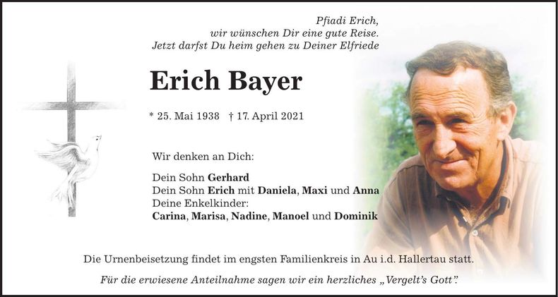 Traueranzeige Erich Bayer