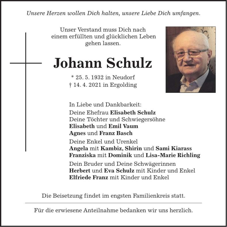 Traueranzeige Johann Schulz