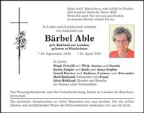 Traueranzeige Bärbel Able