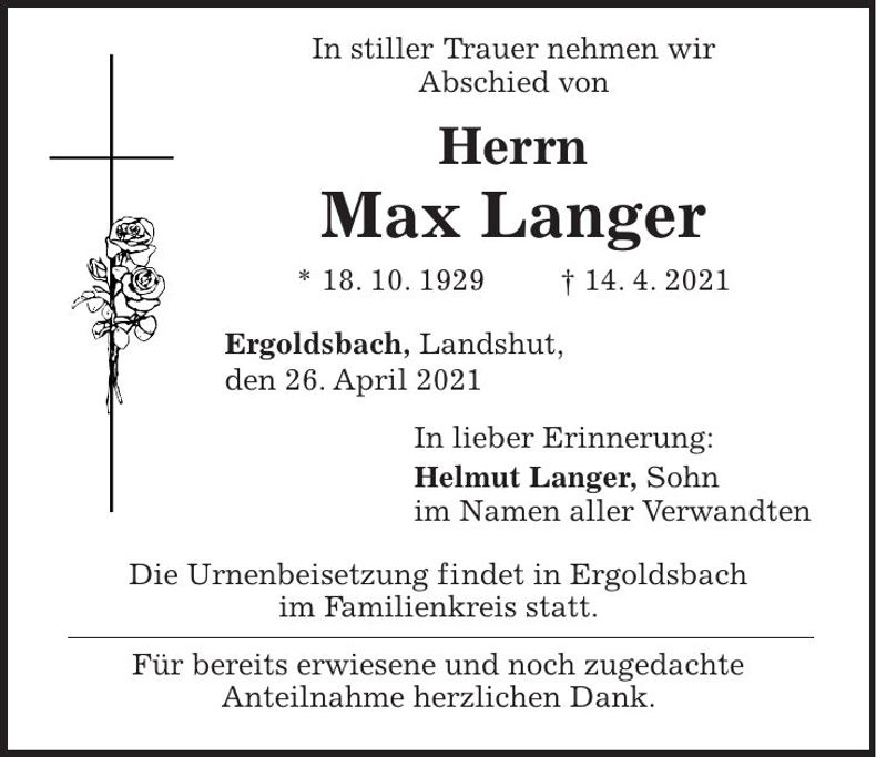 Traueranzeige Max Langer