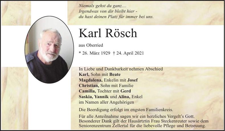 Traueranzeige Karl Rösch