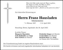 Traueranzeige Franz Hausladen