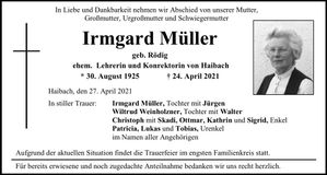 Traueranzeige Irmgard Müller