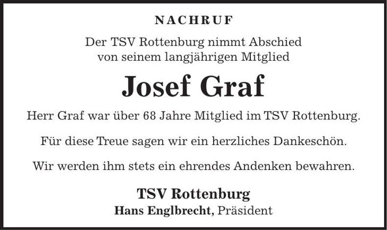 Traueranzeige Josef Graf
