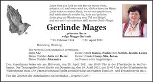 Traueranzeige Gerlinde Mages