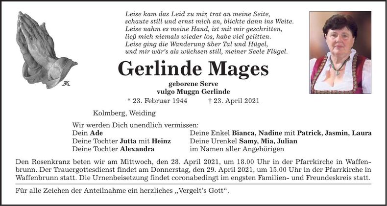 Traueranzeige Gerlinde Mages