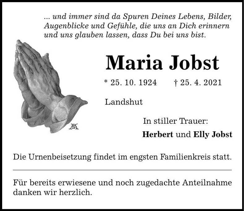 Traueranzeige Maria Jobst