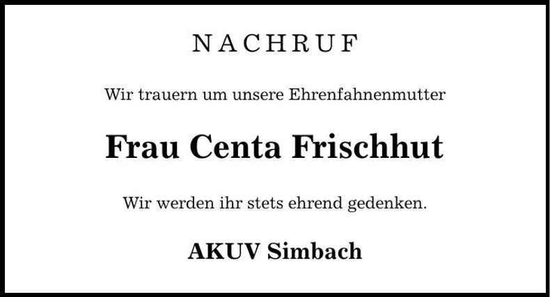 Traueranzeige Centa Frischhut