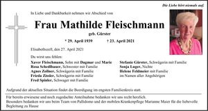 Traueranzeige Mathilde Fleischmann