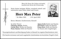 Traueranzeige Max Peter