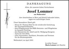 Traueranzeige Josef Lommer
