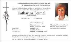 Traueranzeige Katharina Seimel