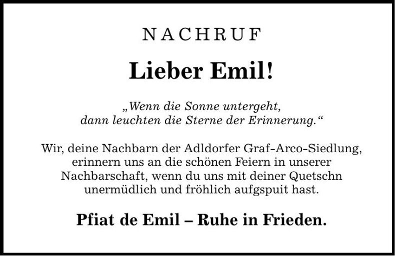 Traueranzeige Emil Gmach