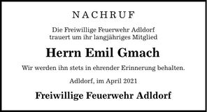 Traueranzeige Emil Gmach