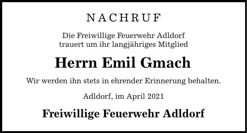 Traueranzeige Emil Gmach