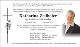 Traueranzeige Katharina Zeilhofer