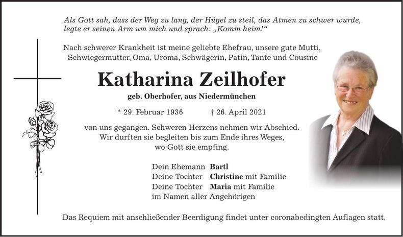 Traueranzeige Katharina Zeilhofer