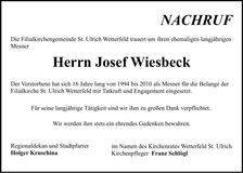 Traueranzeige Josef Wiesbeck