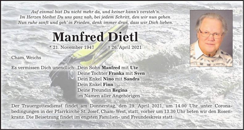 Traueranzeige Manfred Dietl