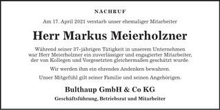 Traueranzeige Markus Maierholzner