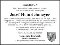 Traueranzeige Josef Heinrichmeyer