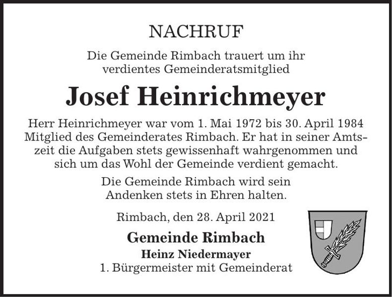 Traueranzeige Josef Heinrichmeyer