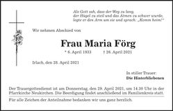 Traueranzeige Maria Förg