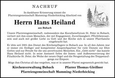 Traueranzeige Hans Heiland
