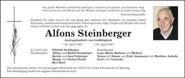 Traueranzeige Alfons Steinberger
