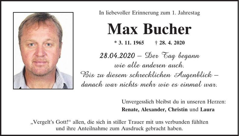 Traueranzeige Max Bucher