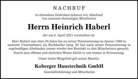 Traueranzeige Heinrich Haberl