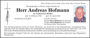 Traueranzeige Andreas Hofmann