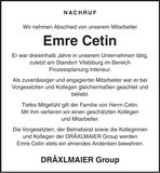 Traueranzeige Emre Cetin