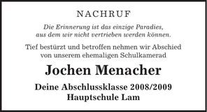 Traueranzeige Jochen Menacher