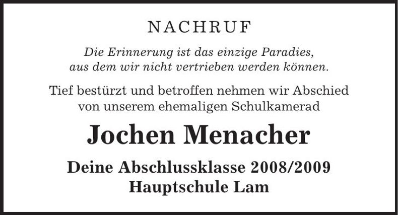 Traueranzeige Jochen Menacher