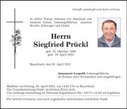 Traueranzeige Prückl Siegfried