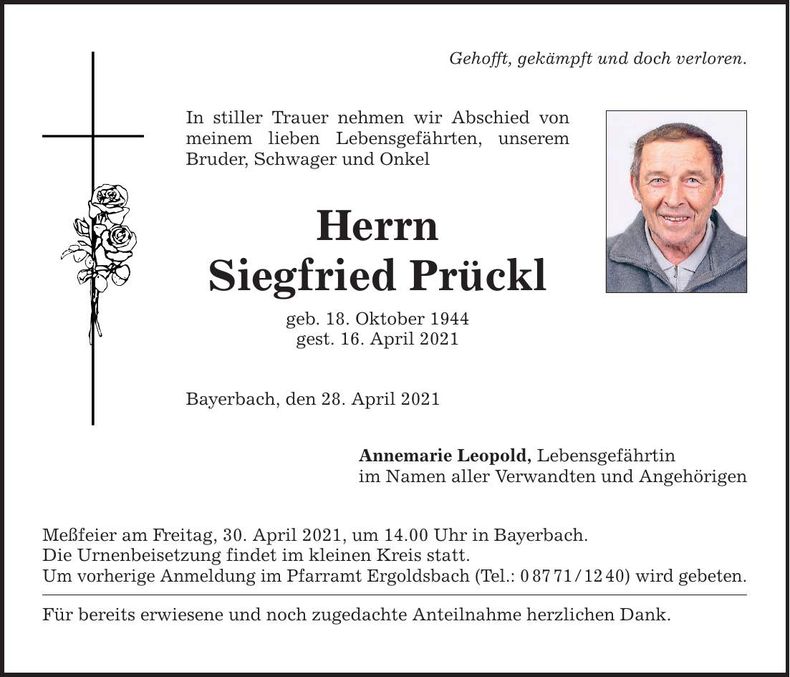 Traueranzeige Prückl Siegfried