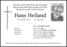 Traueranzeige Hans Heiland