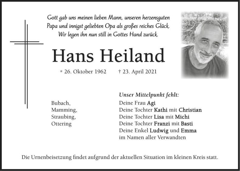 Traueranzeige Hans Heiland