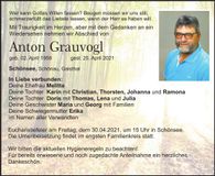 Traueranzeige Anton Grauvogl