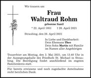 Traueranzeige Waltraud Rohm