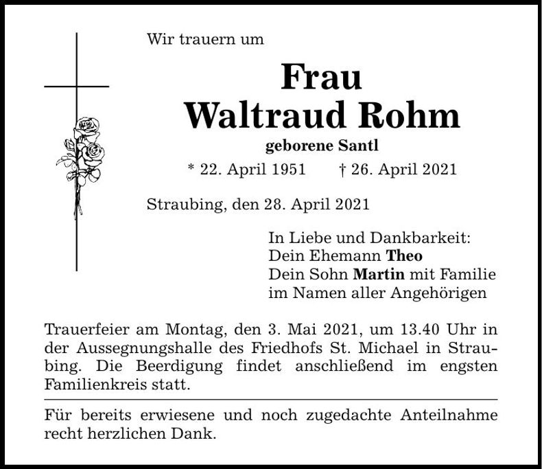 Traueranzeige Waltraud Rohm