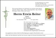 Traueranzeige Erwin Reiter