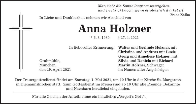 Traueranzeige Anna Holzner