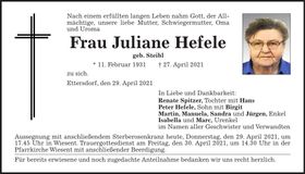 Traueranzeige Juliane Hefele