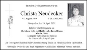 Traueranzeige Christa Neudecker