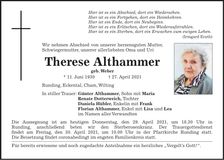 Traueranzeige Therese Althammer