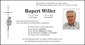Traueranzeige Rupert Willer