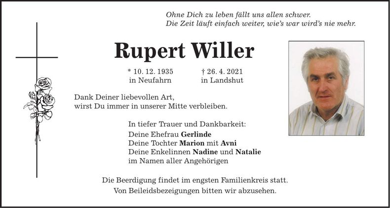 Traueranzeige Rupert Willer